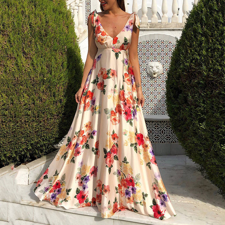 Damen Maxikleid mit romantischem Blumendruck und fließendem Schnitt Drune