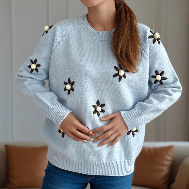 Damen Pullover mit floralen Applikationen und lässigem Schnitt Drune
