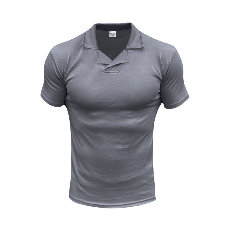 Herren nan schmal geschnittenes Kurzarm-Polo mit offenem Hemdkragen und elastischem Baumwollstretch Drune