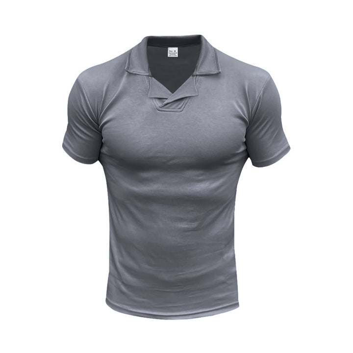Herren nan schmal geschnittenes Kurzarm-Polo mit offenem Hemdkragen und elastischem Baumwollstretch Drune