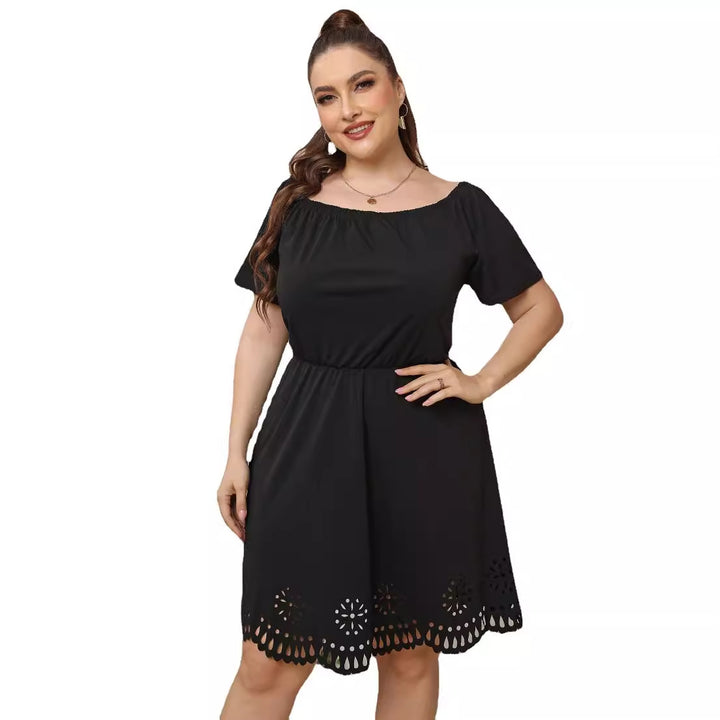 Damen Off-Shoulder Kleid mit dekorativem Lochmuster Drune
