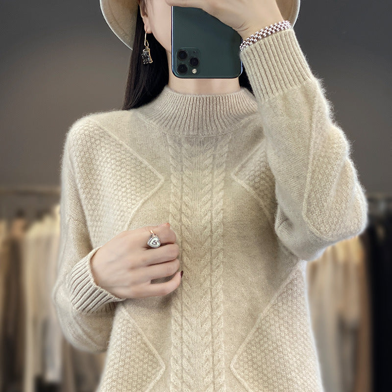 Damen Weicher Zopfstrick-Mockneckpullover mit Strukturpatches und flauschiger Mohair-Optik Drune