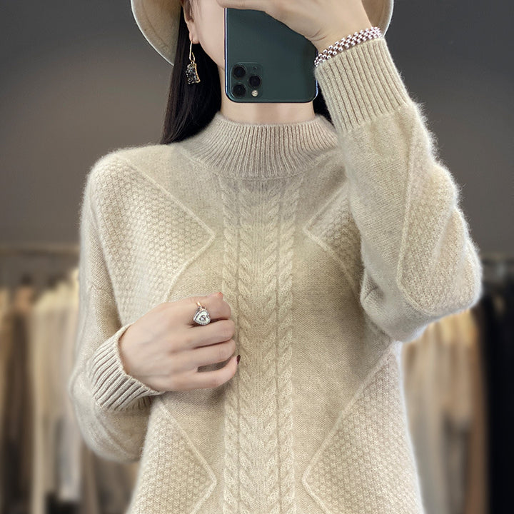 Damen Weicher Zopfstrick-Mockneckpullover mit Strukturpatches und flauschiger Mohair-Optik Drune
