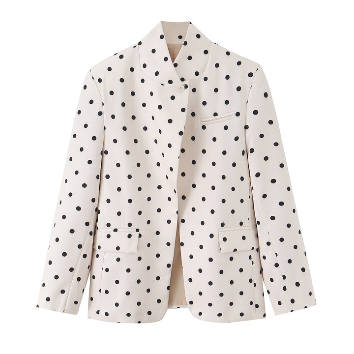Damen Gepunkteter Boxy‑Blazer mit Stehkragen und Pattentaschen Drune