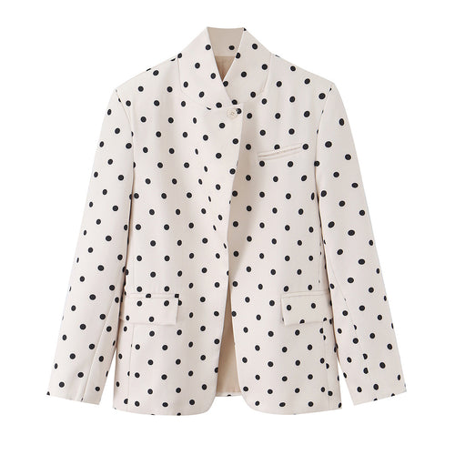 Damen Gepunkteter Boxy‑Blazer mit Stehkragen und Pattentaschen Drune
