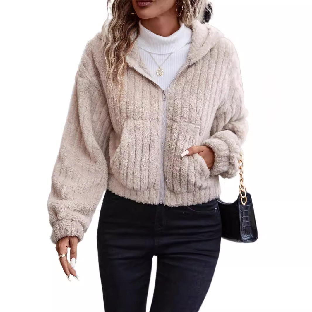 Damen Fleecejacke mit Kapuze und weichem Innenfutter Drune