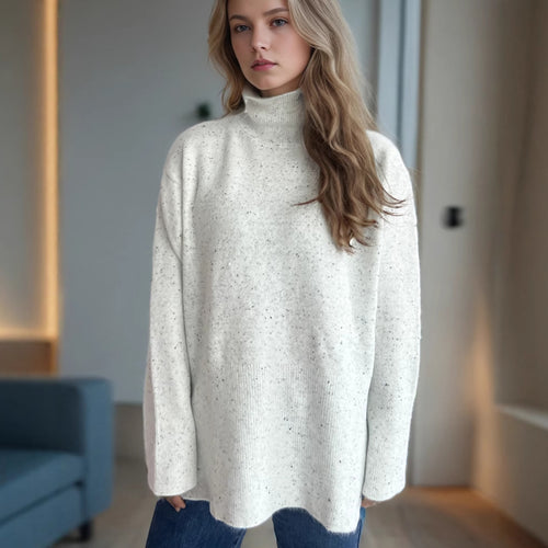 Damen lässiger Pullover mit hohem Kragen und praktischen Seitentaschen Drune
