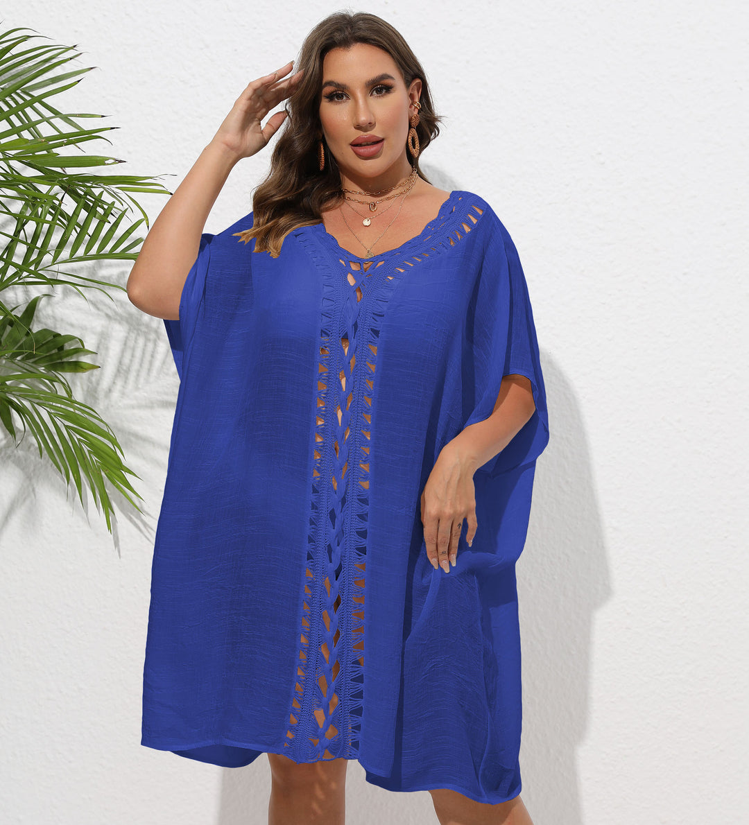 Damen Luftiger Strandkimono mit dekorativer Häkelspitze Drune