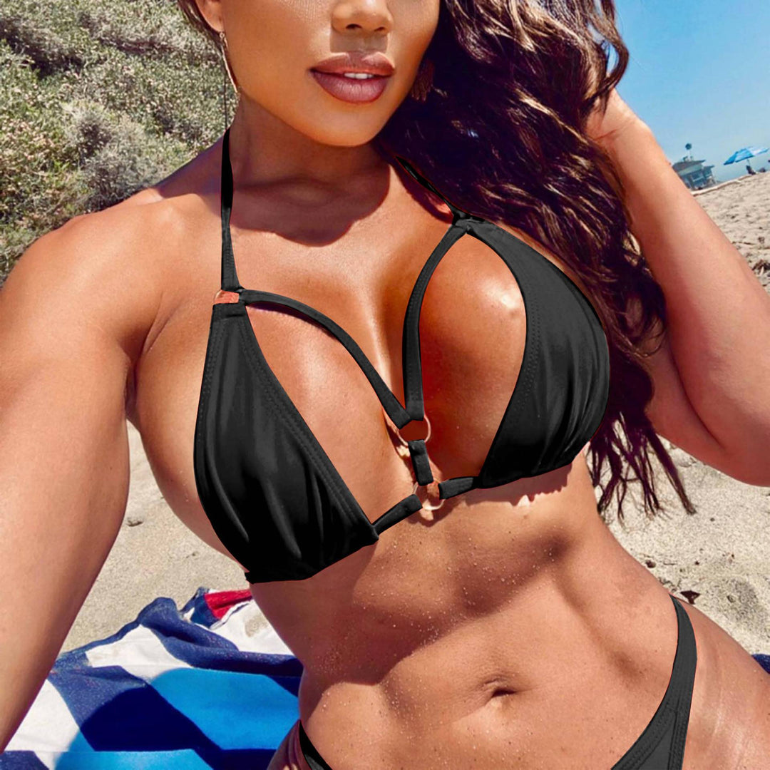 Damen Triangel-Bikini mit verstellbaren Trägern und dekorativen Details Drune