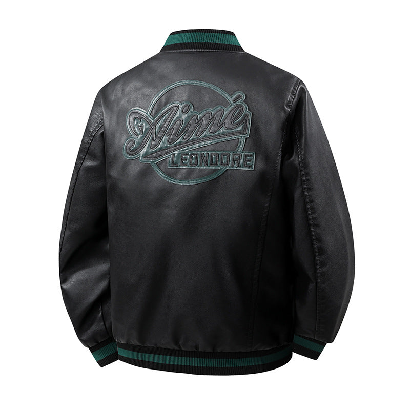 Herren Modische Kunstleder-Bomberjacke mit praktischen Taschen Drune