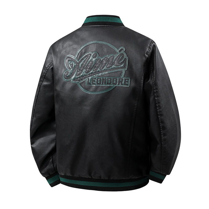 Herren Modische Kunstleder-Bomberjacke mit praktischen Taschen Drune