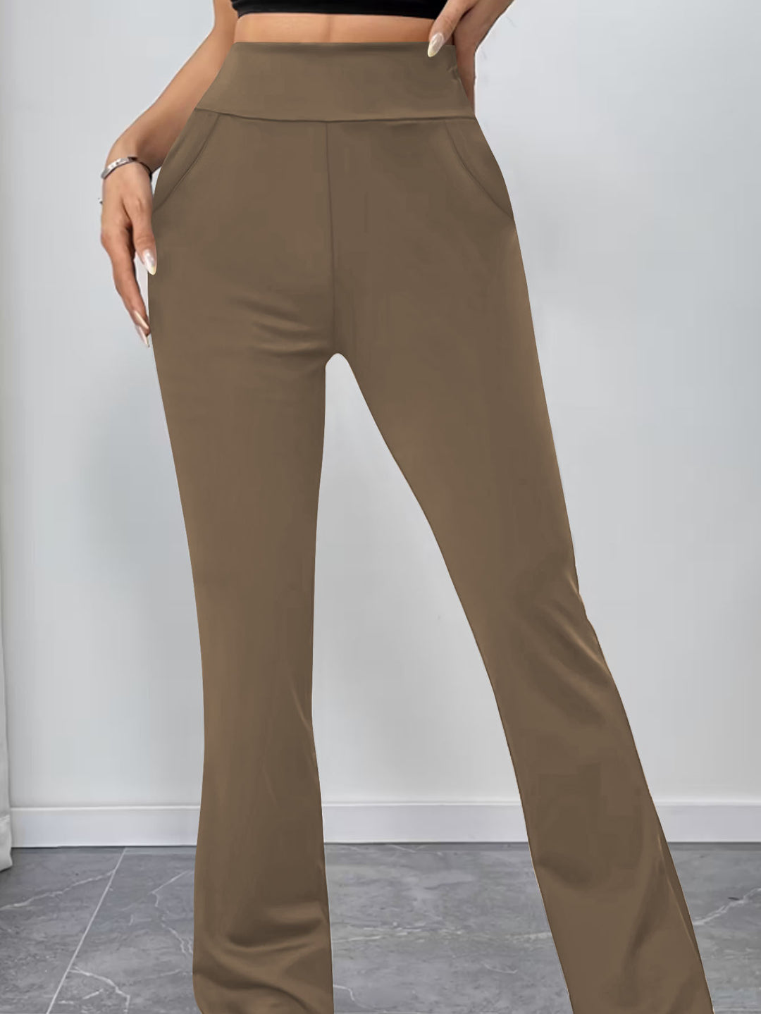 Damen Schlaghose aus Stretch‑Strick mit hohem Bund und Eingrifftaschen Drune