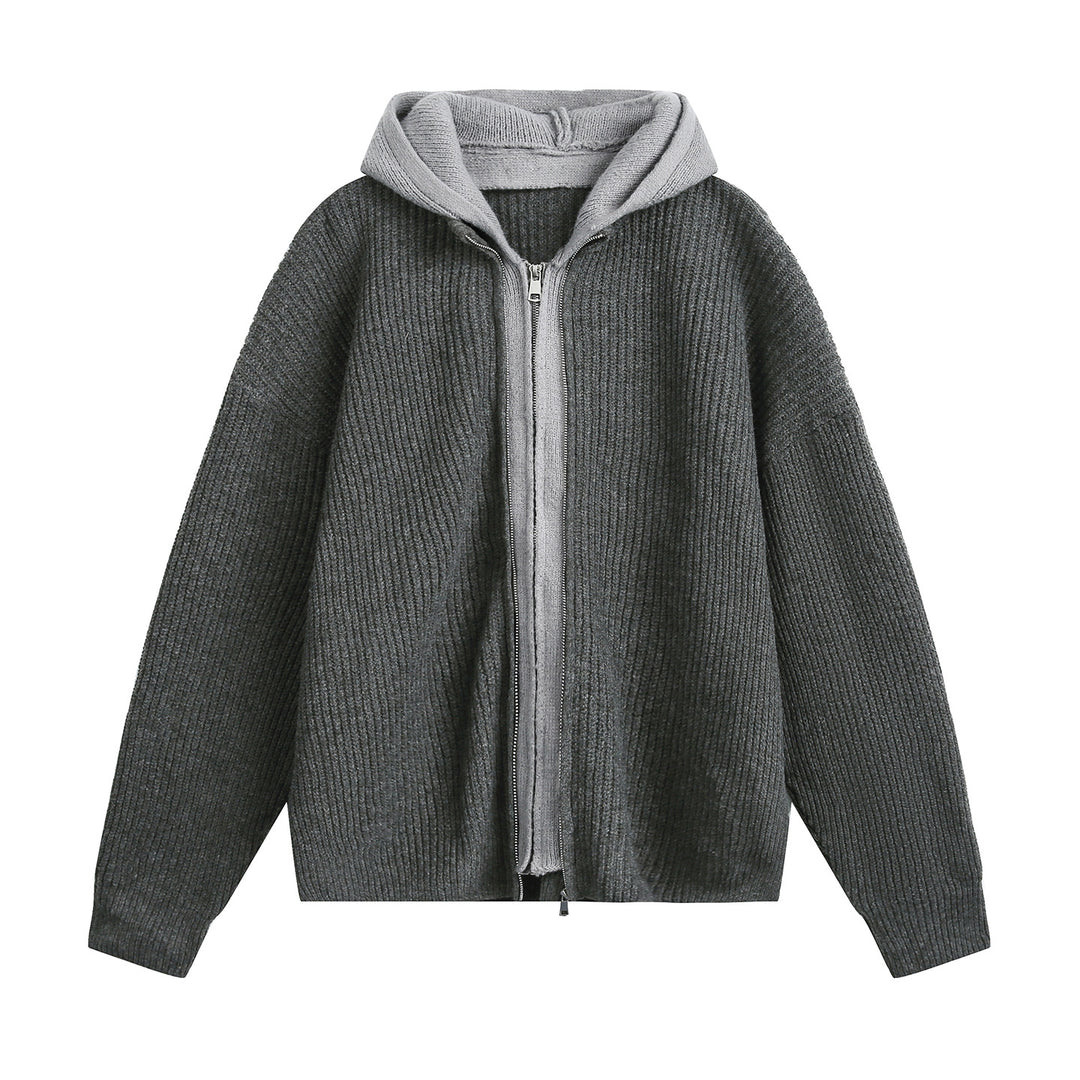 Unisex Oversize Strickjacke mit Kapuze und Reißverschluss Drune