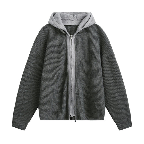 Unisex Oversize Strickjacke mit Kapuze und Reißverschluss Drune