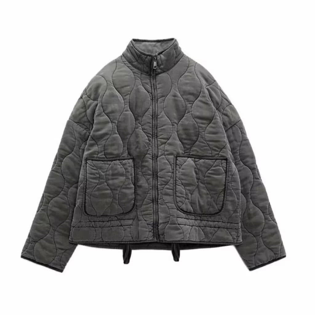 Unisex Stepp-Überjacke mit Stehkragen, aufgesetzten Taschen und Kordelzug Drune