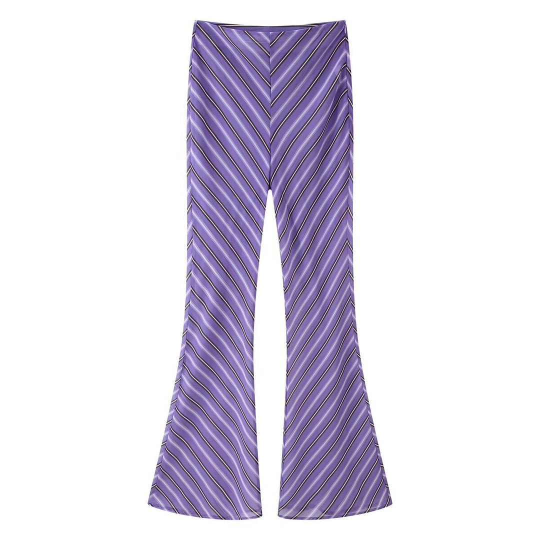 Damen Satin-Hose mit hoher Taille, weitem Schlag und diagonalem Streifenmuster Drune