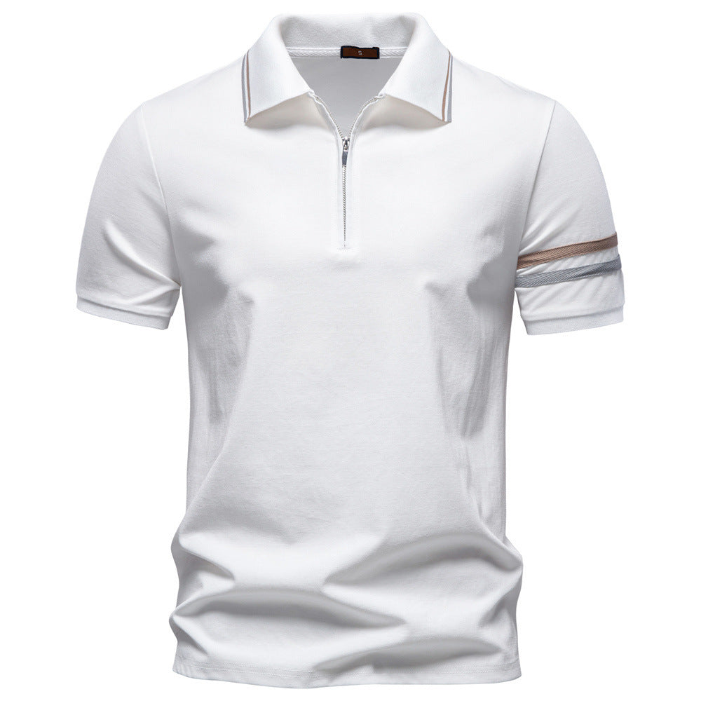 Herren nan atmungsaktives elastisches Poloshirt mit kurzem Reißverschluss und Kontraststreifen an Ärmeln Drune