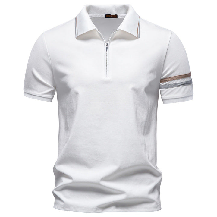 Herren nan atmungsaktives elastisches Poloshirt mit kurzem Reißverschluss und Kontraststreifen an Ärmeln Drune