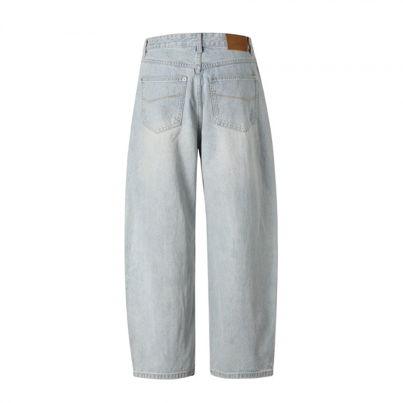 Damen Baggy-Denimhose mit hohem Bund, Destroyed-Details und geradem Bein Drune