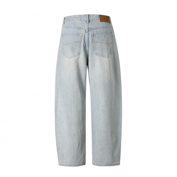 Damen Baggy-Denimhose mit hohem Bund, Destroyed-Details und geradem Bein Drune