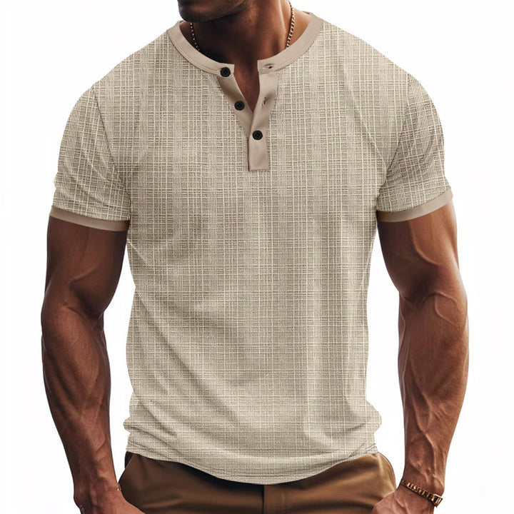 Herren nan Bandkragen-Henley mit feiner Gitterstruktur und tailliertem Schnitt Drune