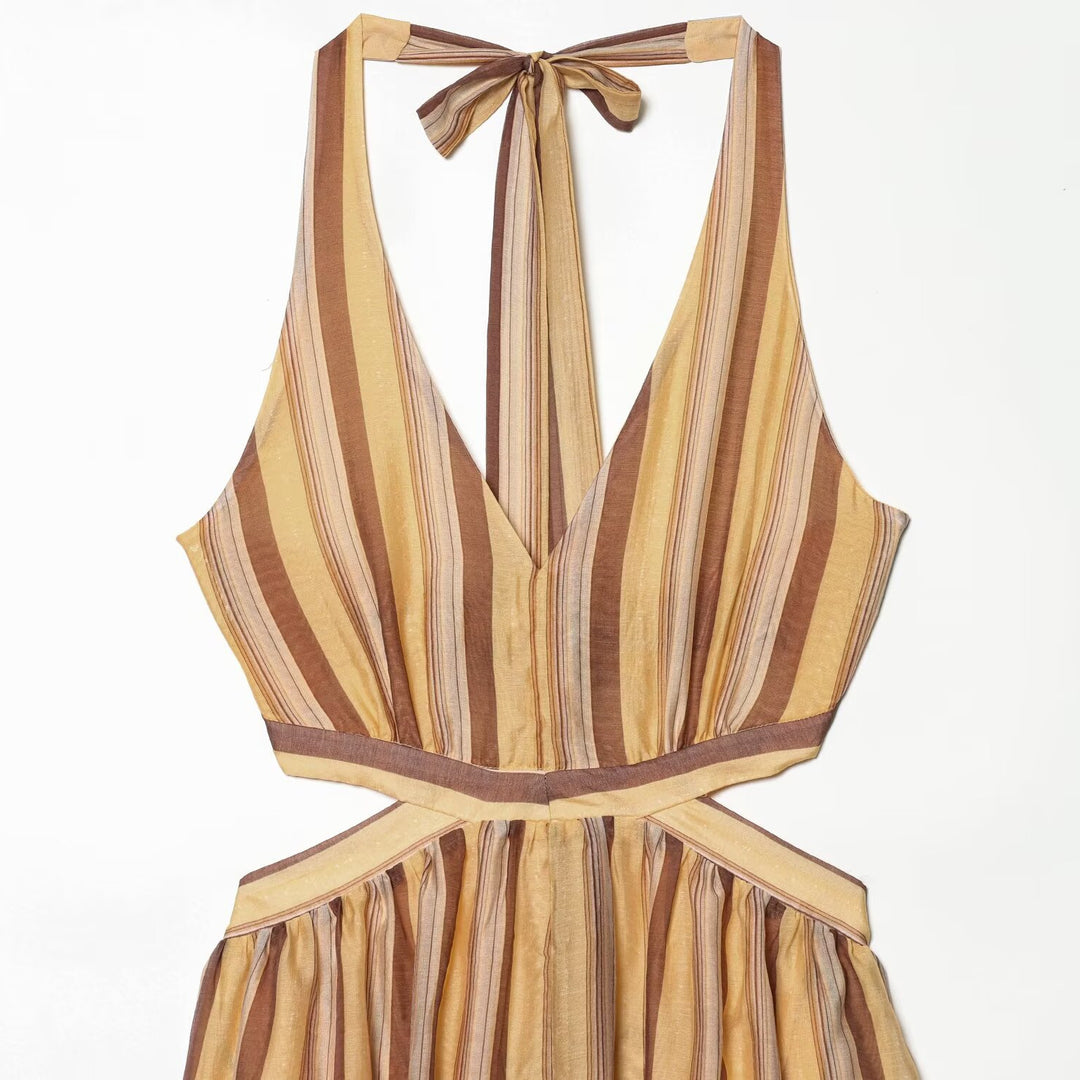 Damen Midikleid mit trendigen Cut-Outs und aufregendem Streifenmuster Drune