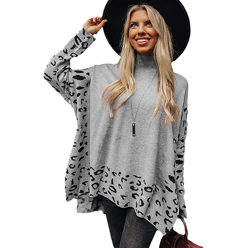Damen lässiges Oversized-Pullover mit animalischem Muster und hohem Kragen Drune