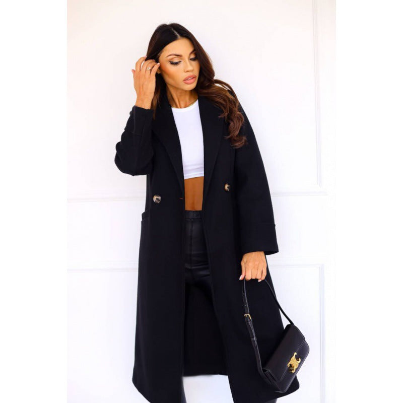 Damen eleganter Wollmantel mit taillierter Silhouette und praktischen Taschen Drune