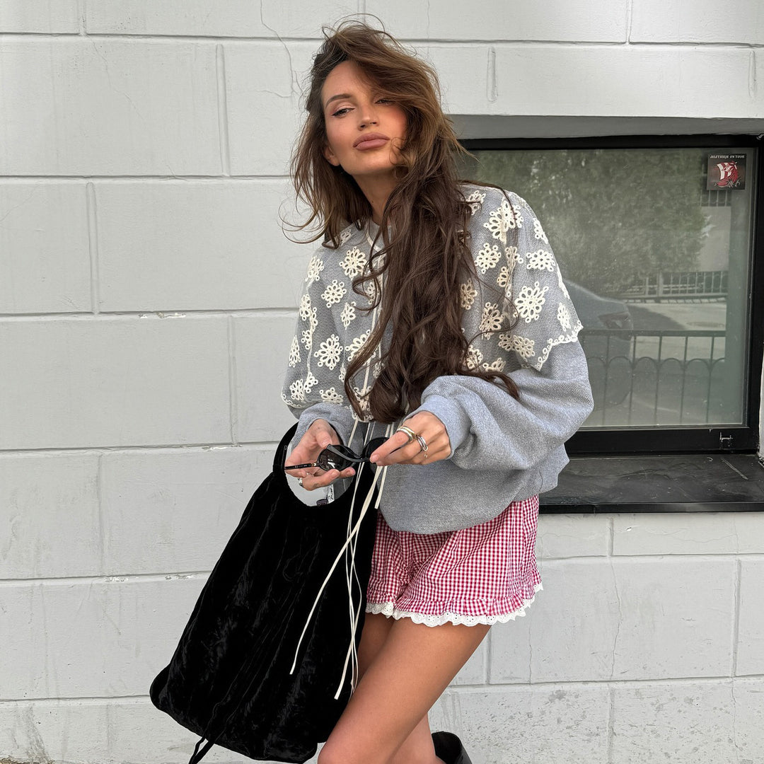 Damen Sweatshirt mit dekorativem Blumen-Cape Drune