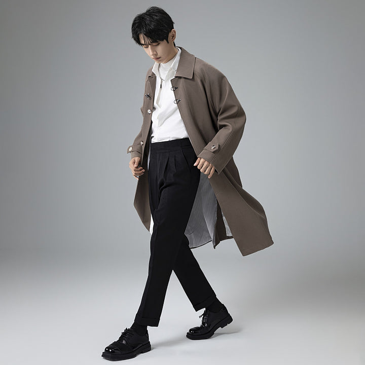 Herren Lang geschnittener Mantel im modernen Duffle‑Stil mit Knebelverschlüssen und gestreiftem Innenfutter Drune