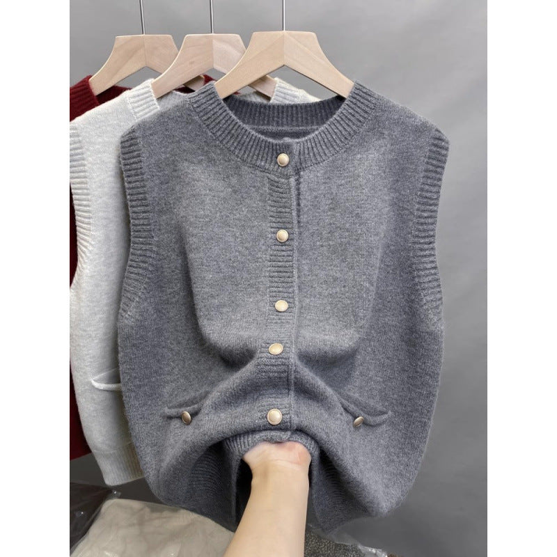 Damen Strickweste mit Knopfdetails und seitlichen Taschen Drune