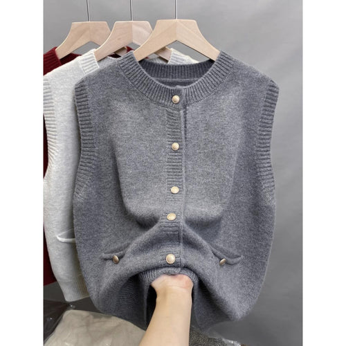 Damen Strickweste mit Knopfdetails und seitlichen Taschen Drune