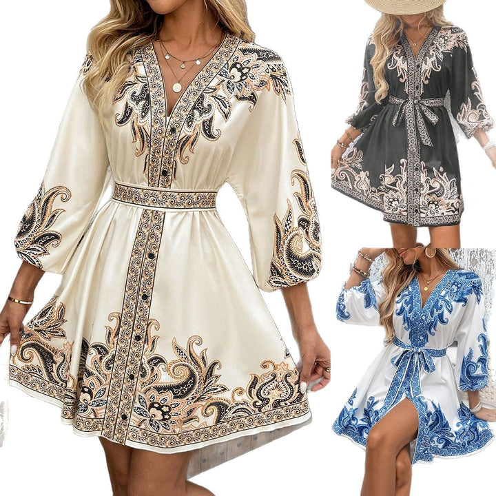 Damen Kleid mit verspieltem Paisleymuster und eleganter Knopfleiste Drune