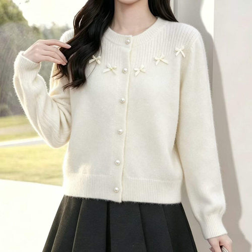 Damen Flauschiger Strickcardigan mit Perlen-Details Drune