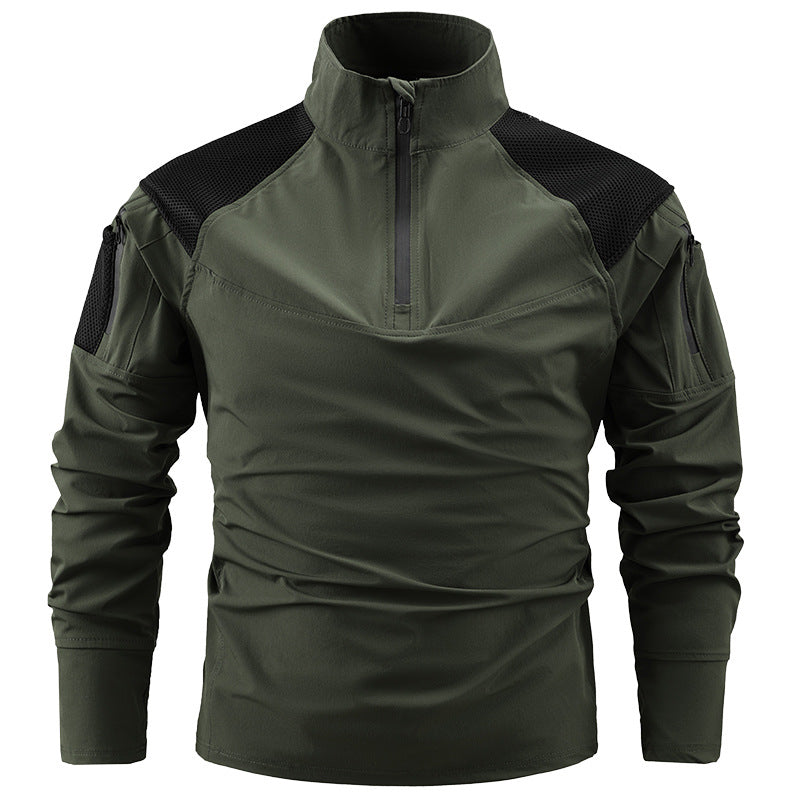 Herren nan taktisches Combat-Fieldshirt mit Halbreißverschluss, atmungsaktiven Mesh-Schultern und multifunktionalen Ärmeltaschen Drune