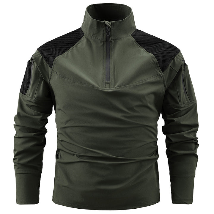 Herren nan taktisches Combat-Fieldshirt mit Halbreißverschluss, atmungsaktiven Mesh-Schultern und multifunktionalen Ärmeltaschen Drune