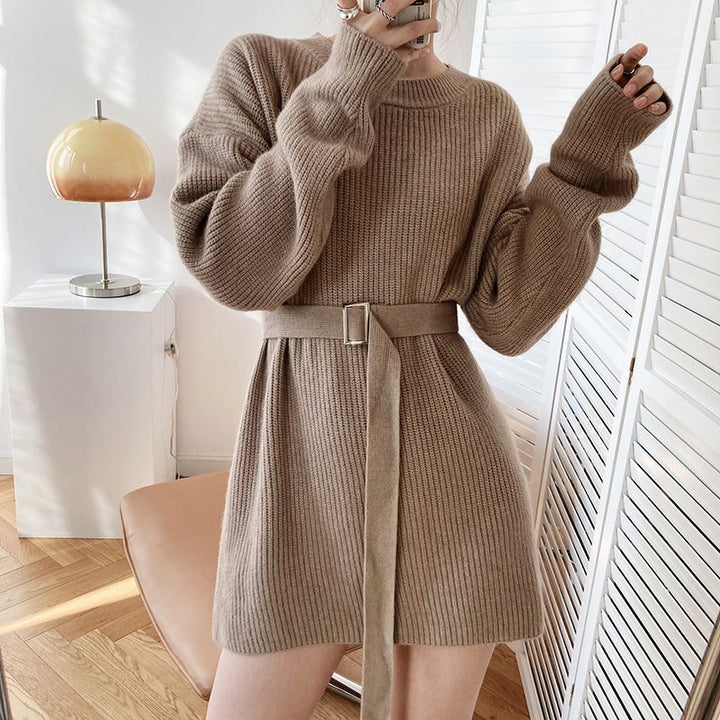 Damen Modischer Strickpullover mit Gürtel Drune