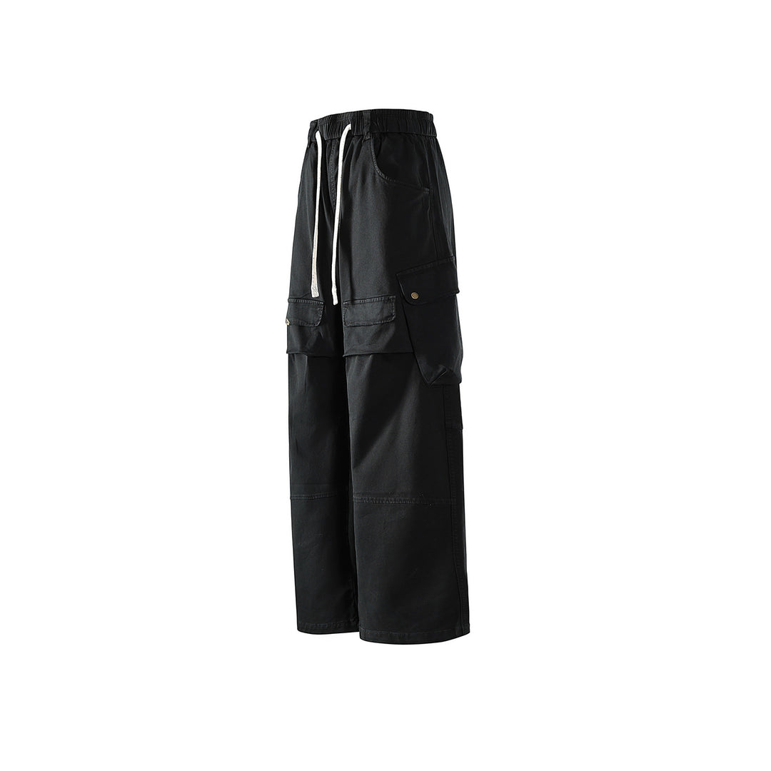 Herren weite Cargo-Hose mit elastischem Bund, Kordelzug und großzügigen Klapp-Utility-Taschen Drune