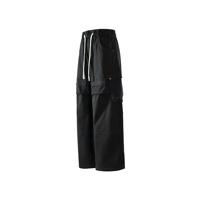 Herren weite Cargo-Hose mit elastischem Bund, Kordelzug und großzügigen Klapp-Utility-Taschen Drune