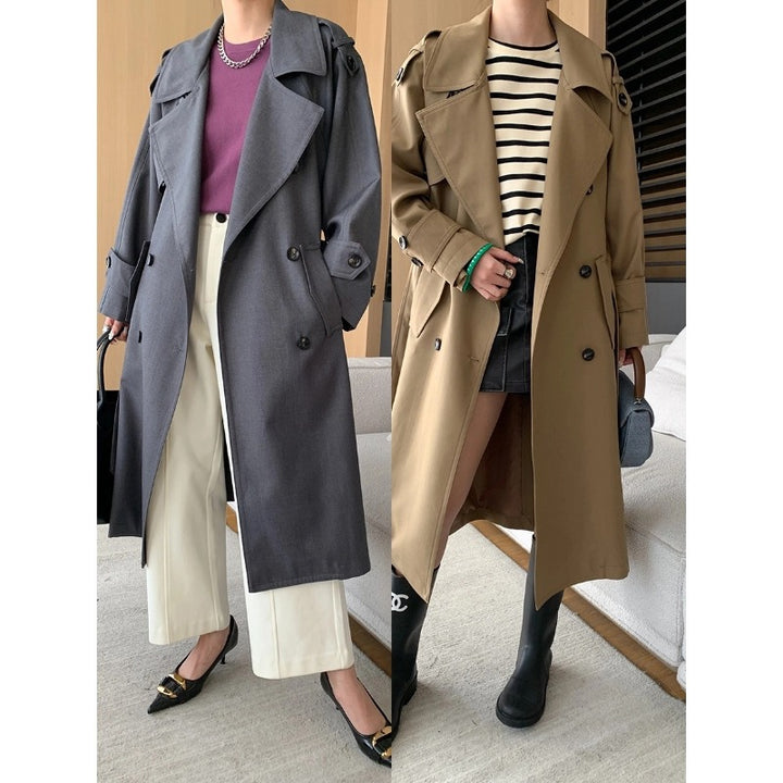 Damen eleganter Trenchcoat mit großzügigen Taschen und modernem Schnitt Drune