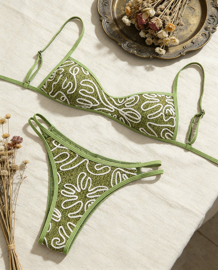 Damen Triangel-Bikini mit trendigem Stickmuster Drune