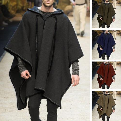Herren Oversized Kapuzenponcho aus Strick mit geometrischem Mosaikmuster Drune