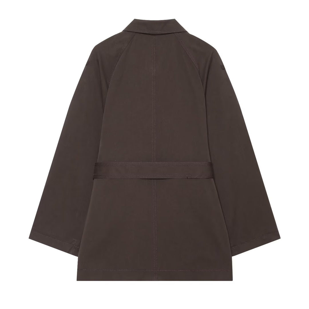 Damen Kurzes Cape-Trench mit taillierendem Bindegürtel und Schulterpatten Drune
