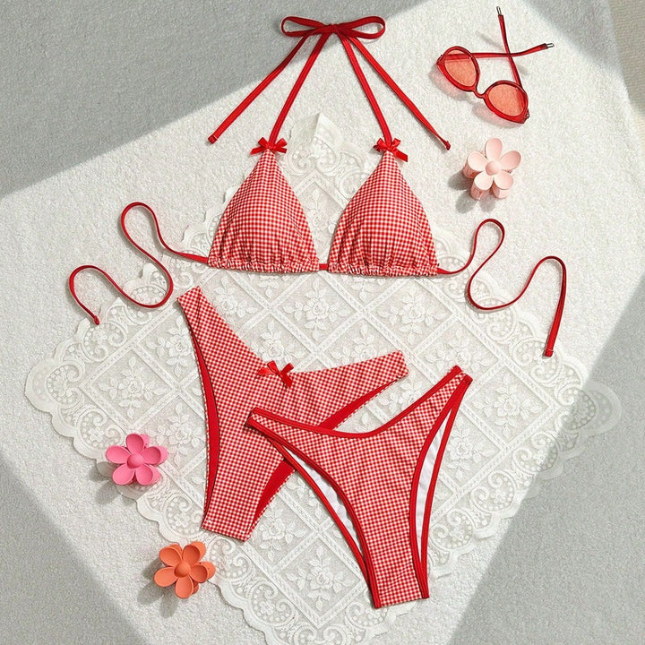 Damen Triangel-Bikini im karierter Schnitt Drune