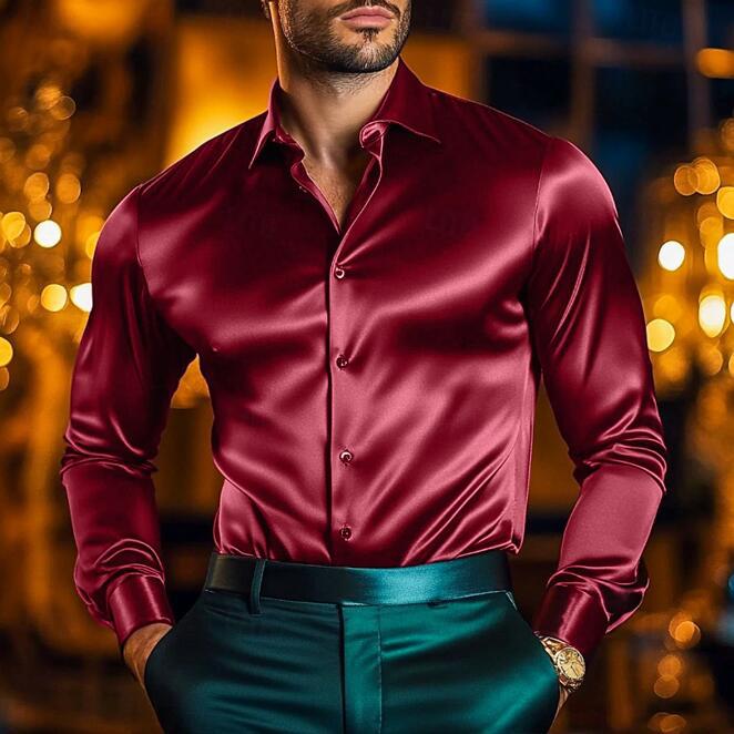 Herren langärmliges Seidenhemd mit elegantem Glanz und tailliertem Schnitt Drune