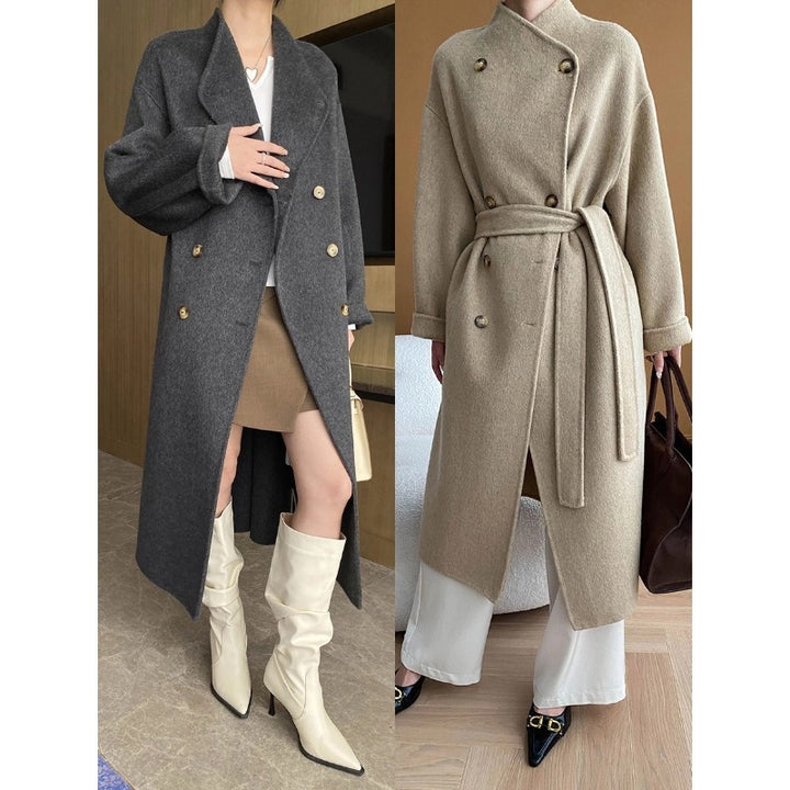 Damen eleganter Wickelmantel aus hochwertigem Wollmix Drune