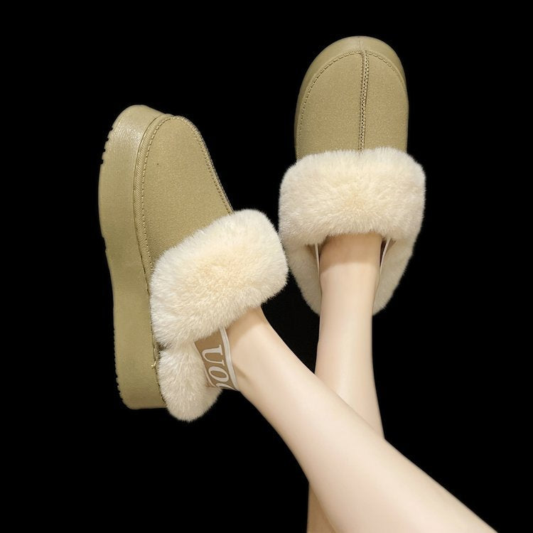 Damen Pelzgefütterte Slingback‑Pantoletten mit elastischem Markenriemen und leichter Plateausohle Drune