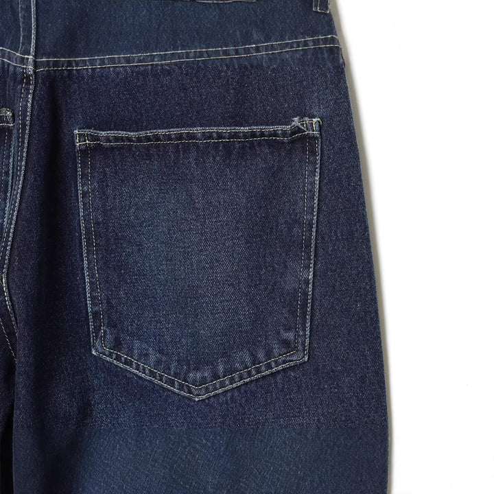 Damen hochgeschnittene Jeans mit weitem Bein und Lederbesatz am Bund Drune