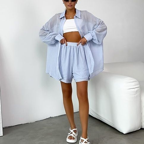 Damen lässiges Sommer-Loungewear-Set mit leichtem Oberteil und Shorts Drune