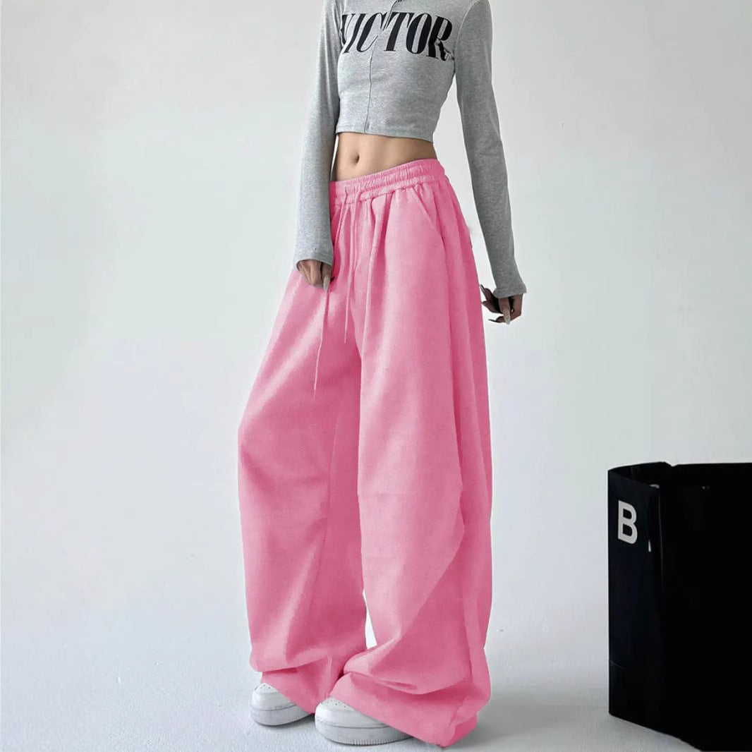 Damen weit geschnittene High-Waist Loungehose mit elastischem Bund, Tunnelzug und seitlichen Eingrifftaschen Drune